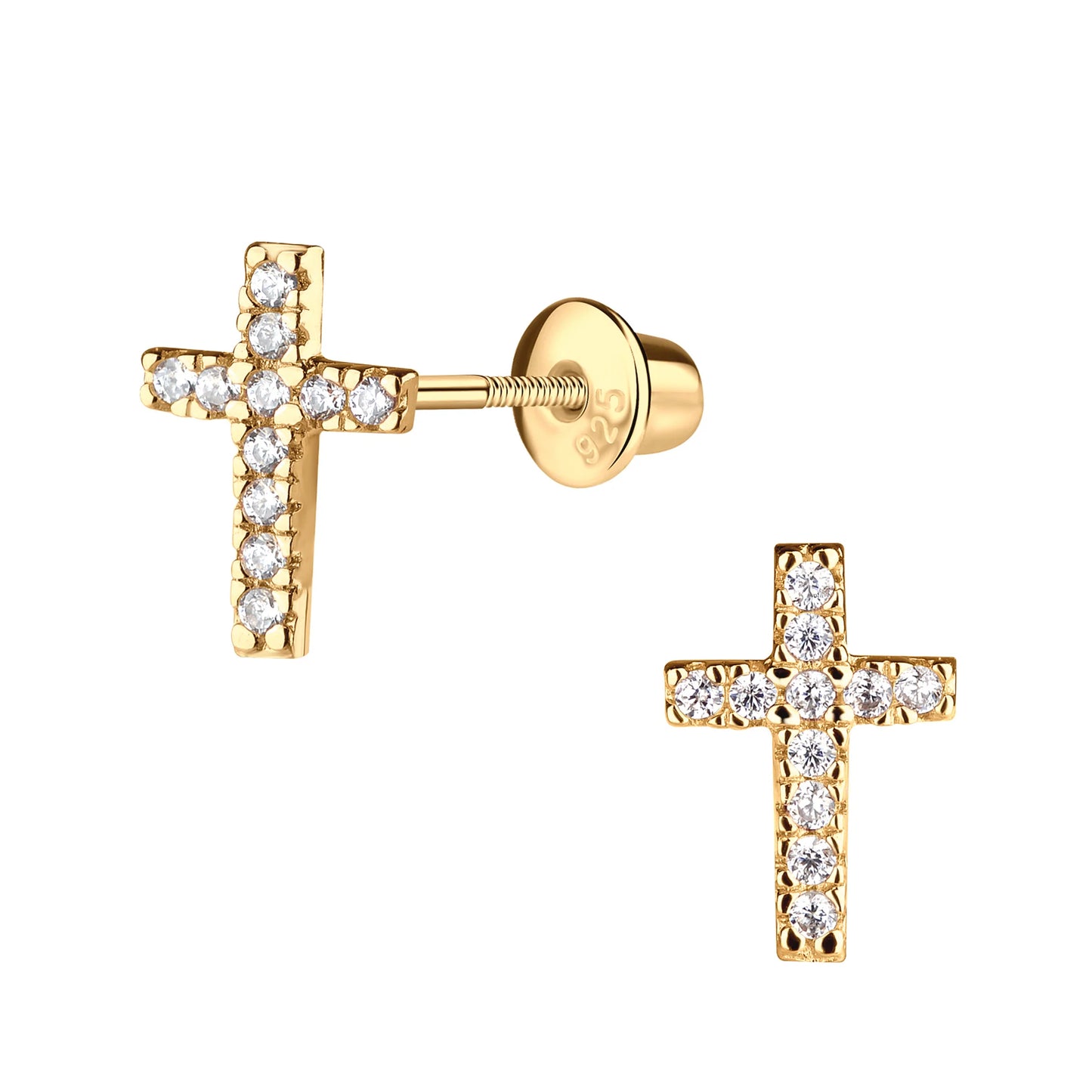 Cherished Moments Gold-Plated Cross w/ CZ Earring
