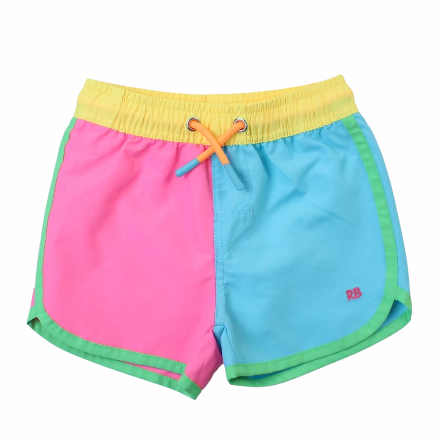 Rugged Butts Neon Color Block Dolphin Hem Swim Trunks