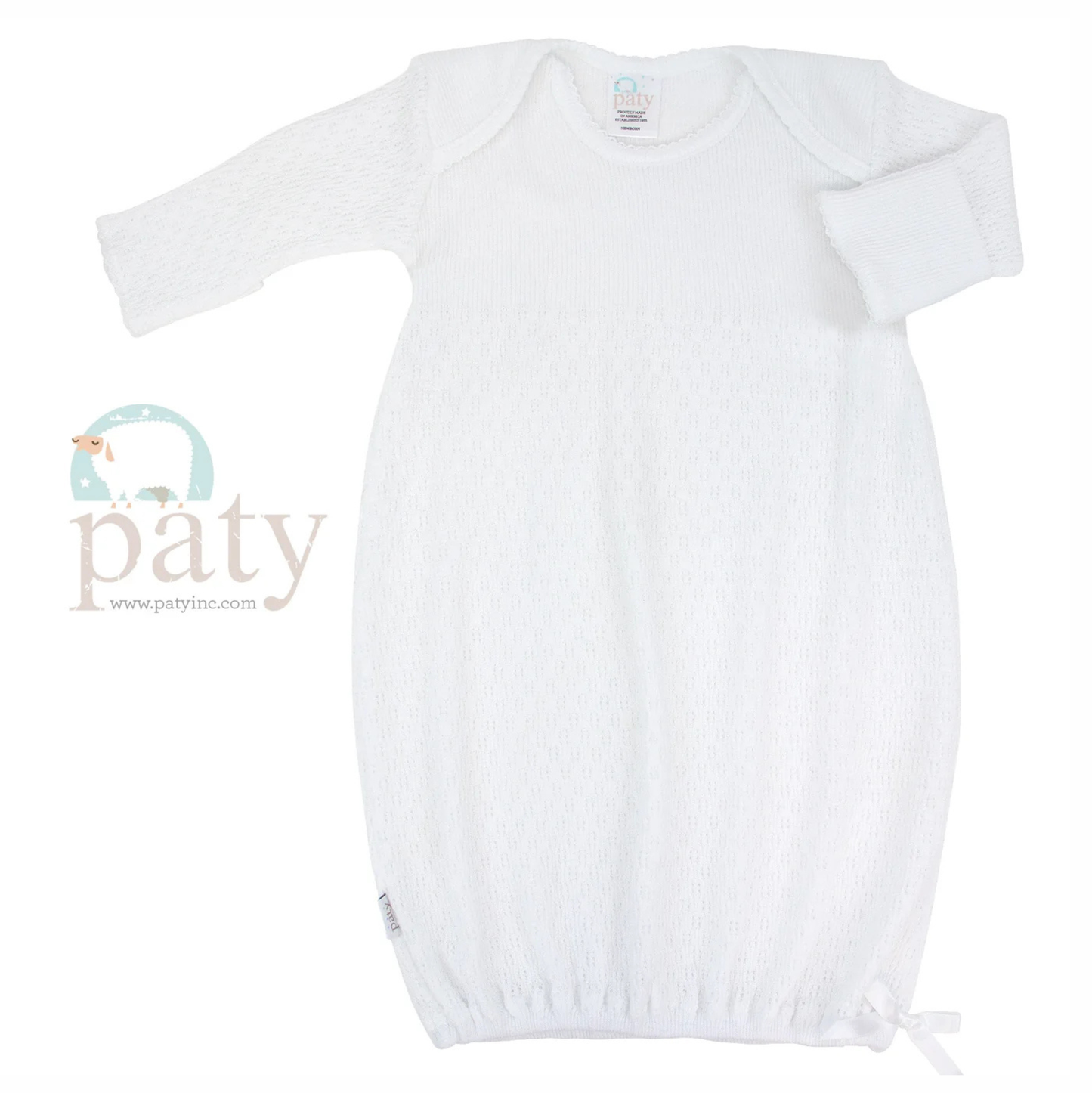 Paty Long Sleeve Lap Shoulder Gown White - White Trim - w/ Bow