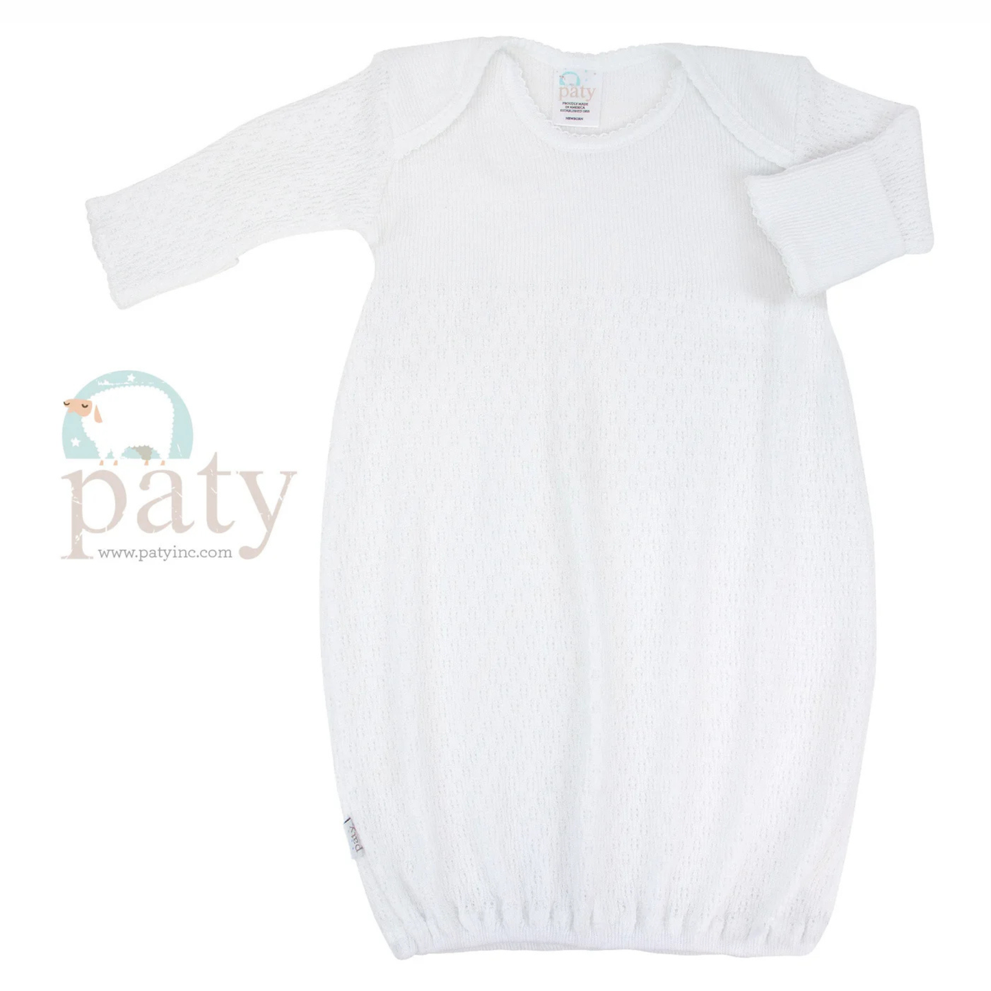 Paty Long Sleeve Lap Shoulder Gown White - No Bow