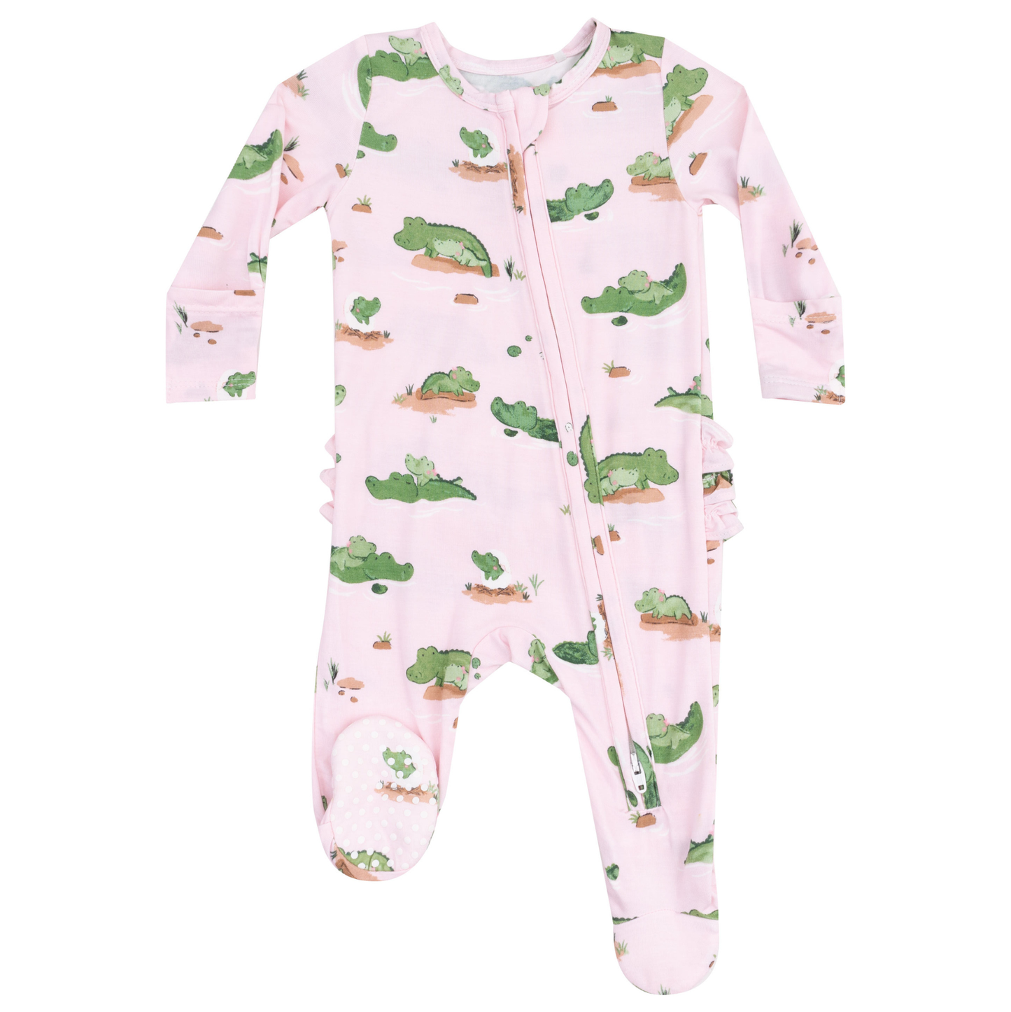 Angel Dear Pink Alligator Ruffle Zipper Footie