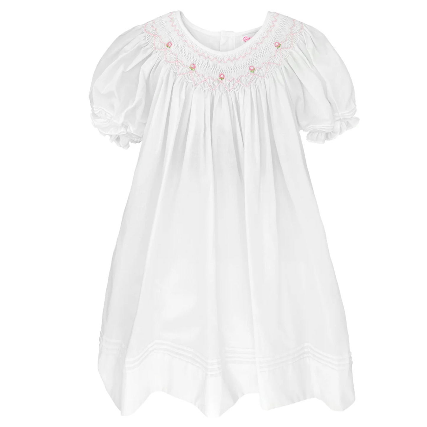 Petit Ami Pink Floral Smock White Daygown