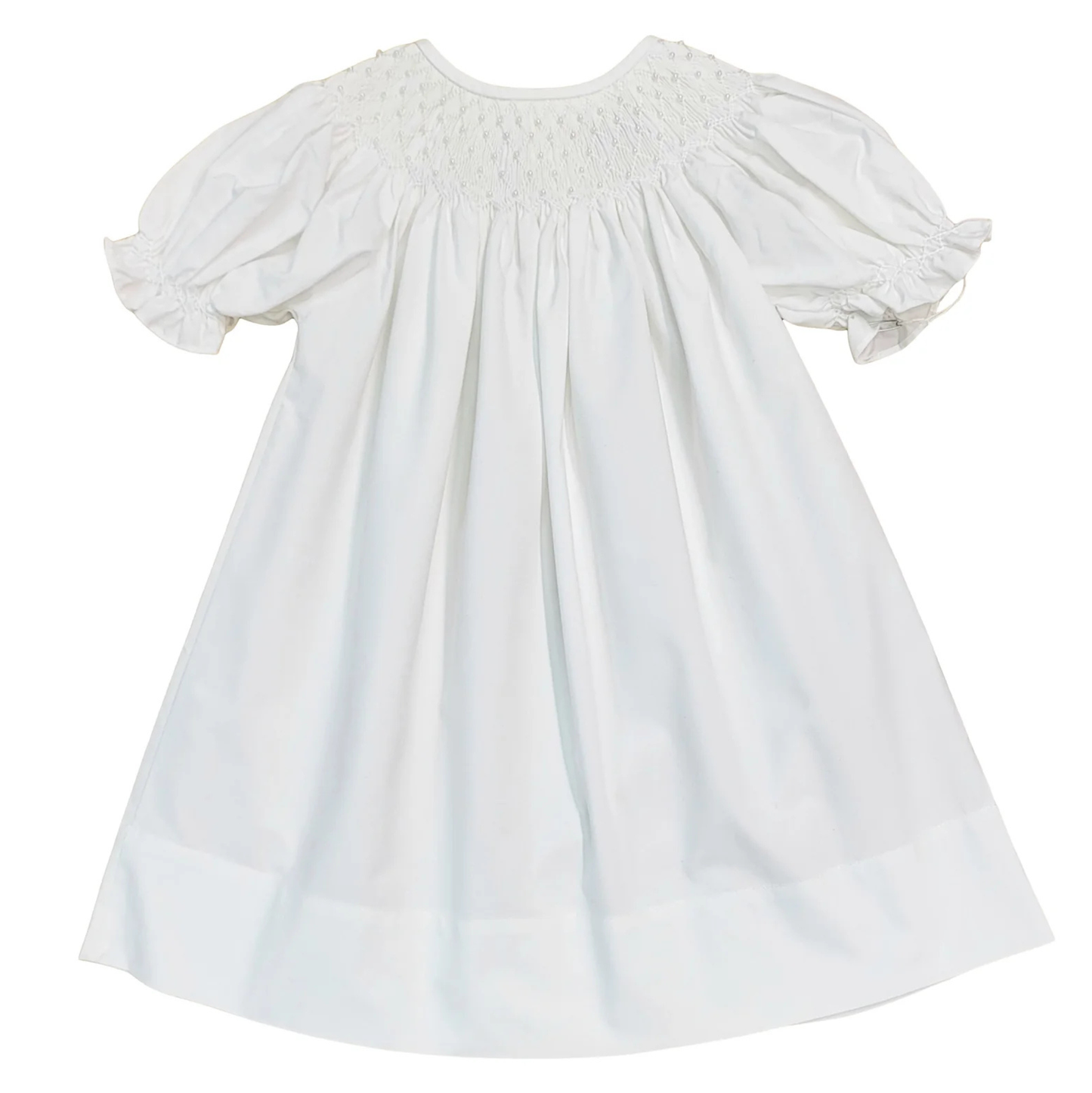 S.D. Catherine White Pearl Bishop Sleeve Dress