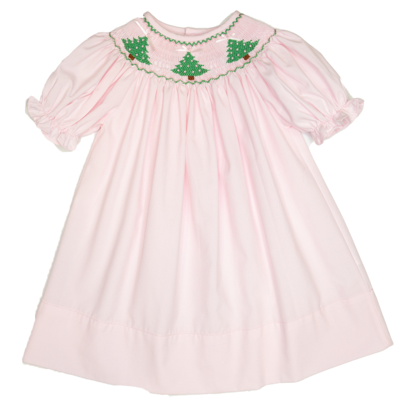 Christmas Tree Smocked Pink Dress