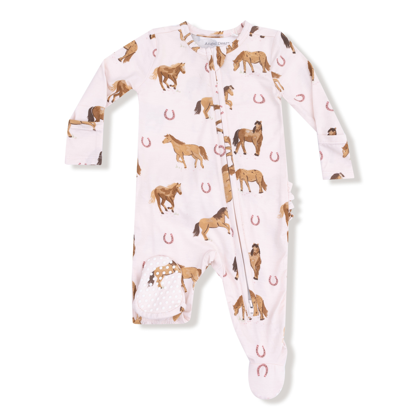 Angel Dear Pink Horses 2 Way Ruffle Zipper Footie
