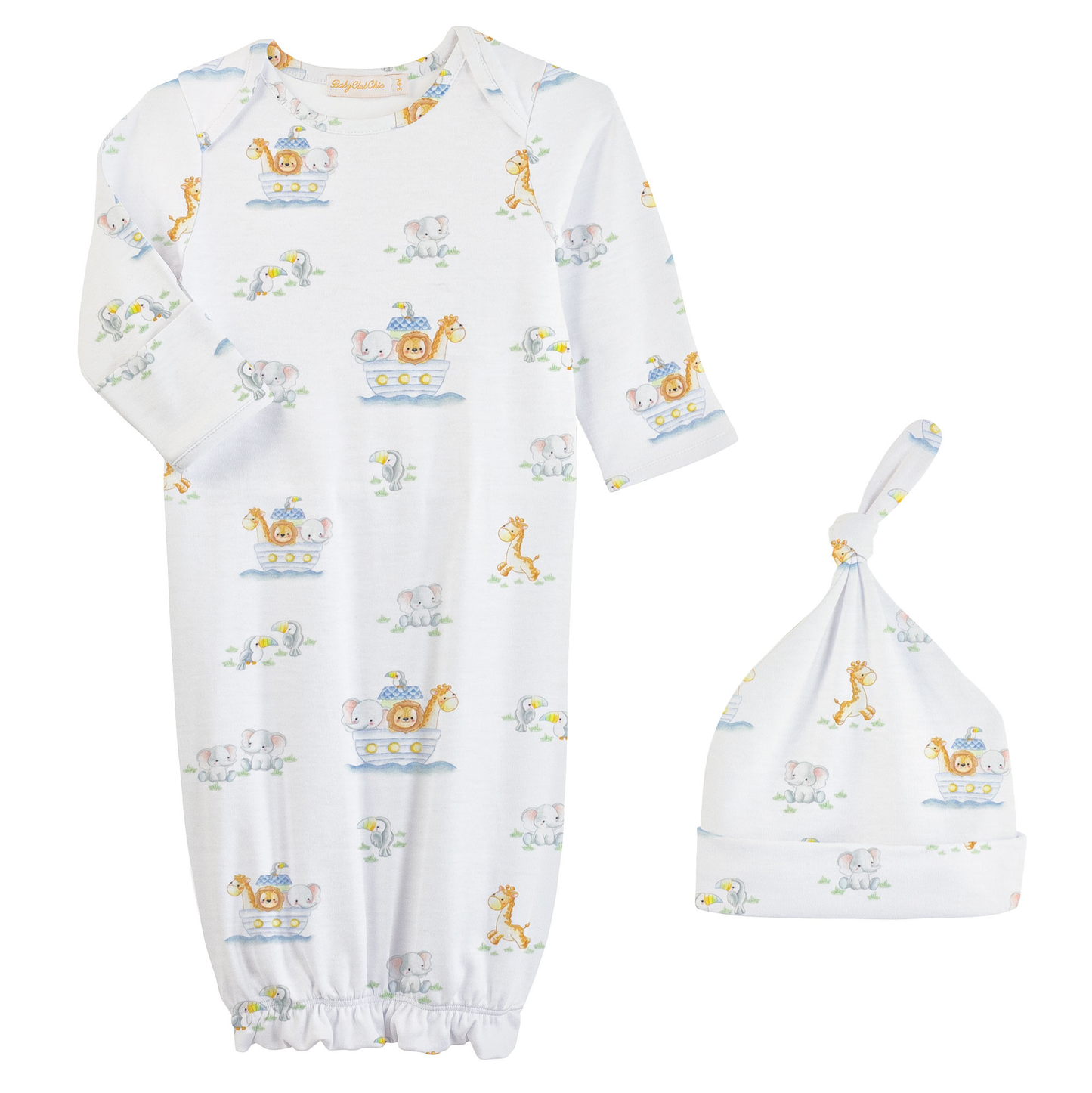 Baby Club Chic Noah's Ark Printed Gown + Hat Set