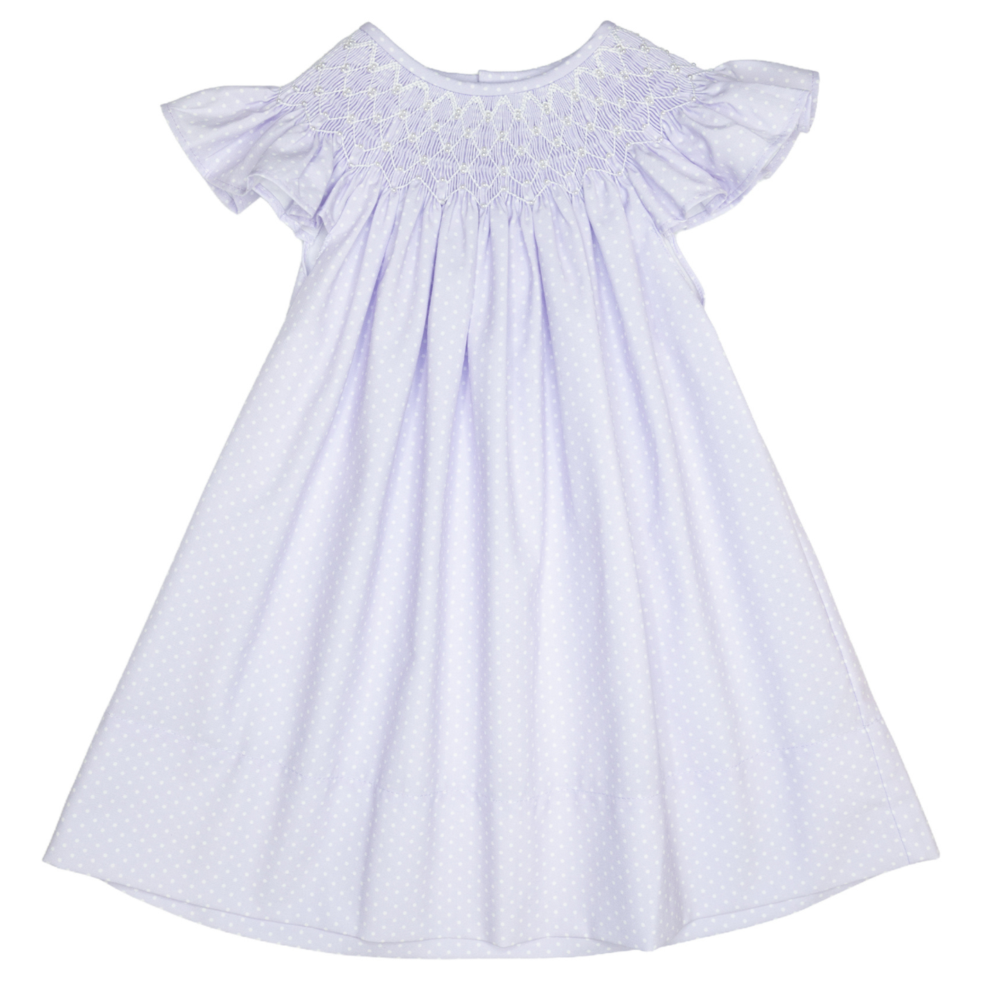 Cathy Purple Polka Dot Pearl Smocked Dress