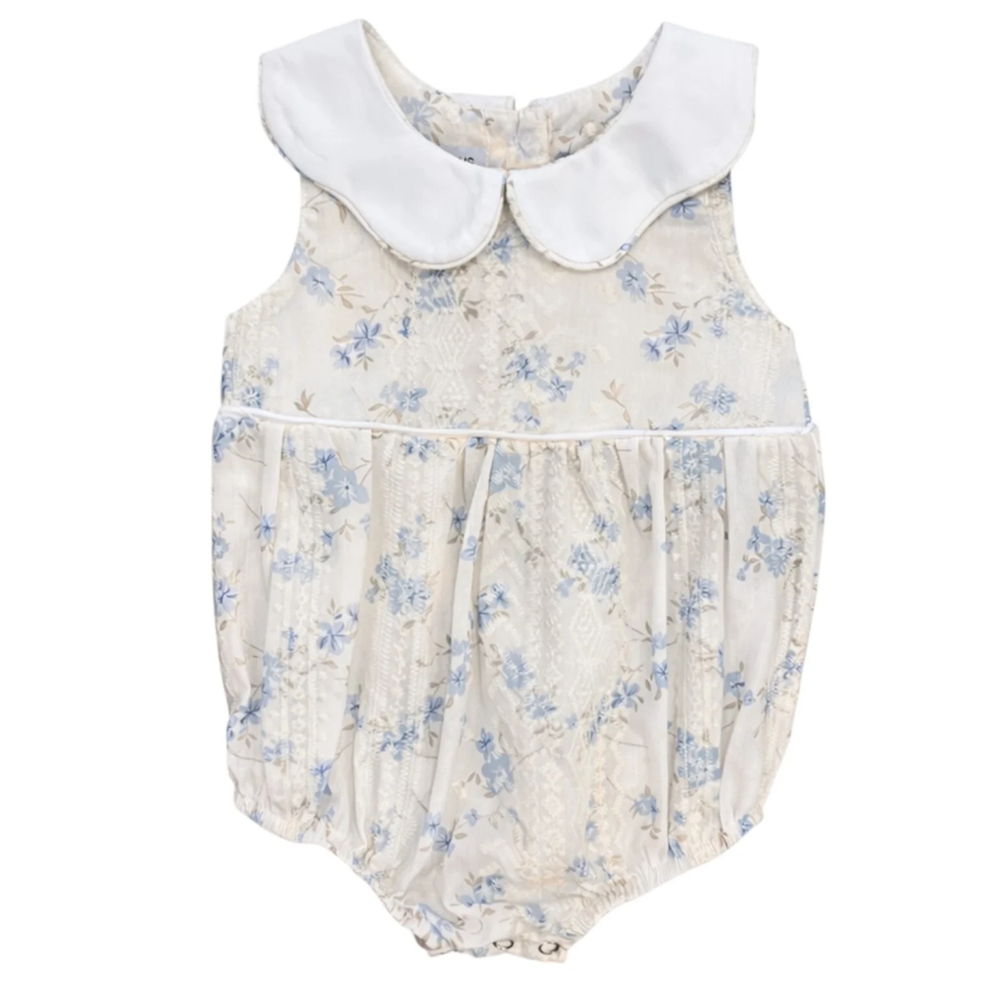 Cream Sheer Floral Lace w/ White Scallop Collar Bubble