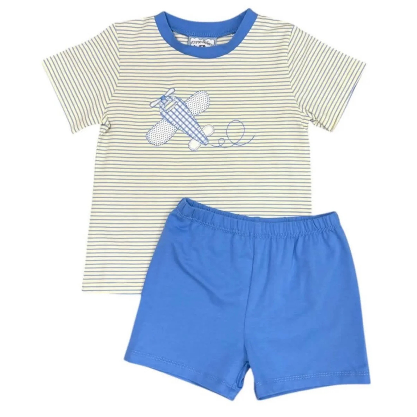 Three Sisters Airplane Applique Short Set
