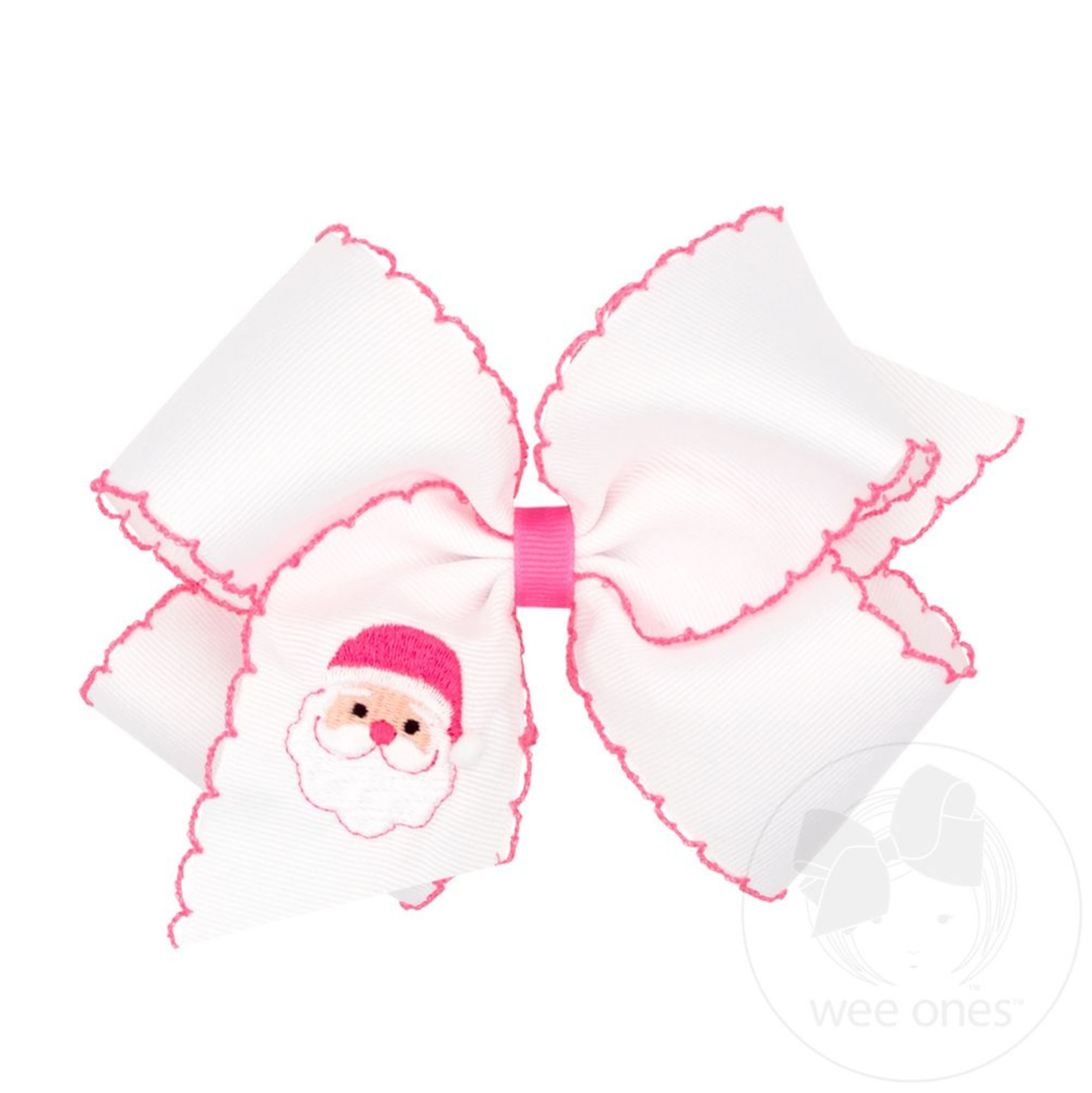 Wee Ones White/Pink Santa Emb. Bow - King