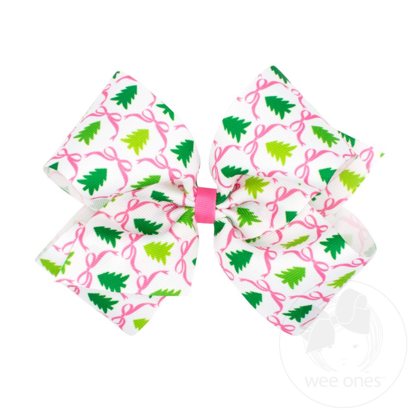 Wee Ones Pink Xmas Tree Print Bow - King
