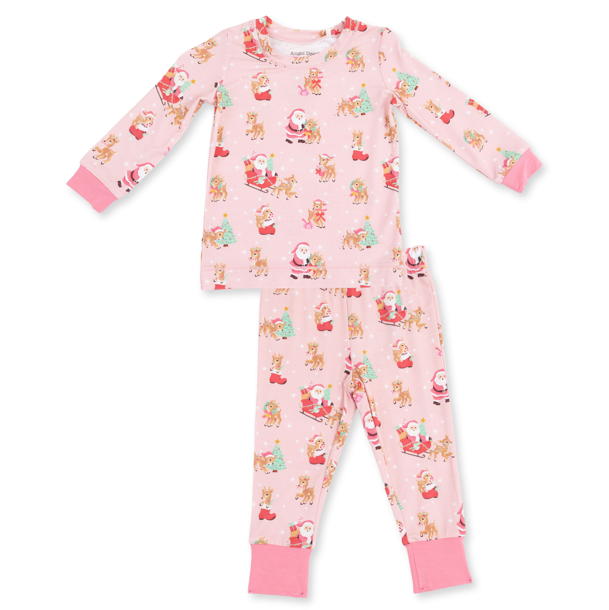 Angel Dear Pink Vintage Reindeer & Santa - LS Loungewear Set