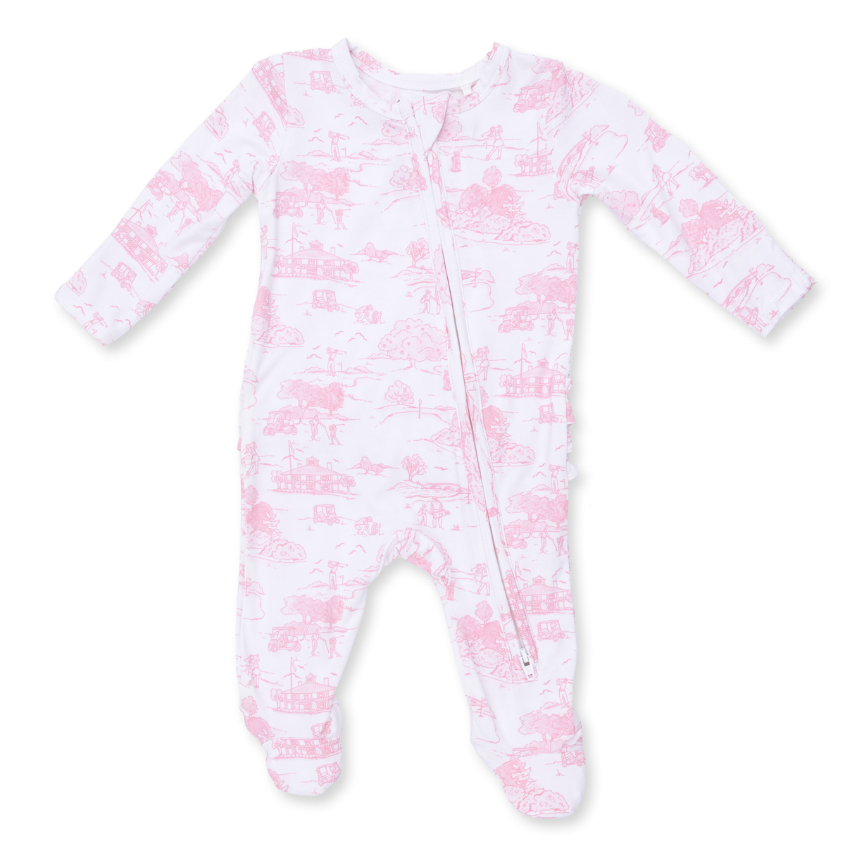 Angel Dear Pink Golf Toile - 2 Way Ruffle Back Zipper Footie