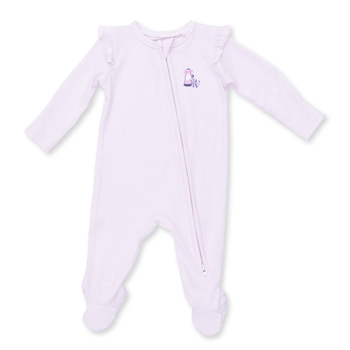 Angel Dear Cheer Pink Micro Stripe - 2 Way Ruffle Sleeve Zipper Footie