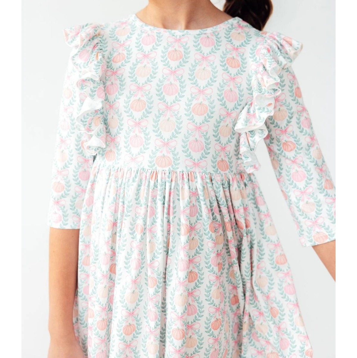 Pumpkin Kisses 3/4 Sleeve Ruffle Twirl Dress