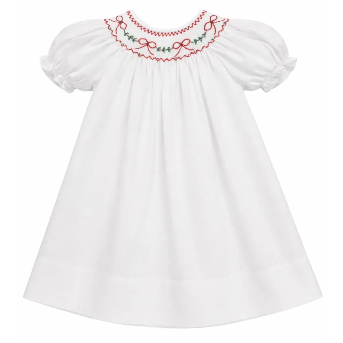 Red Bows & Garland White Smocked Dress