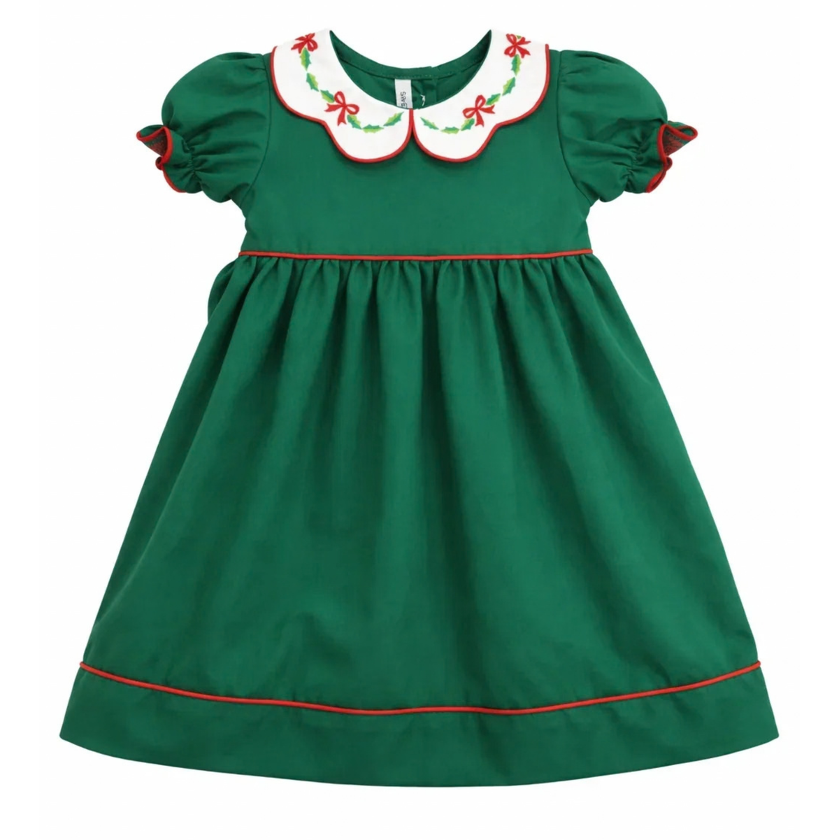 Bow & Holly Embr. Scallop Collar Hunter Green Dress