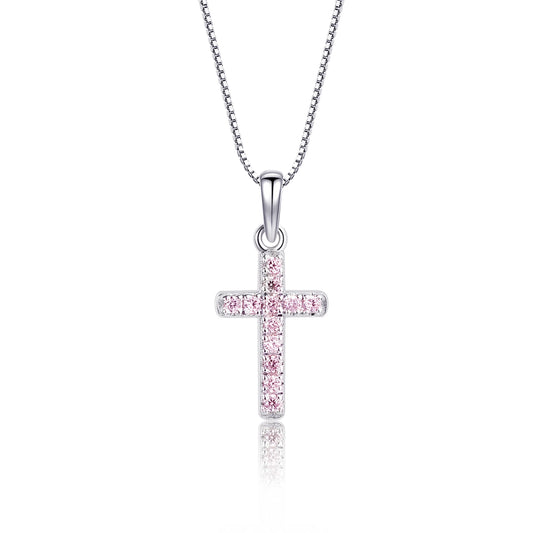 Cherished Moments Sterling Silver Pink Cross Necklace