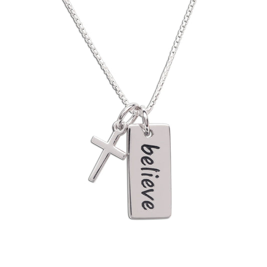 Cherished Moments Sterling Silver Believe Charm Necklace