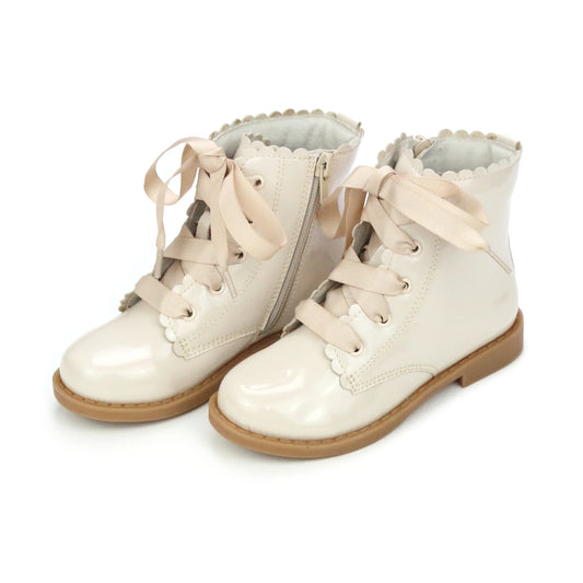 Lamour Patent Cream Josephine Scalloped Boot