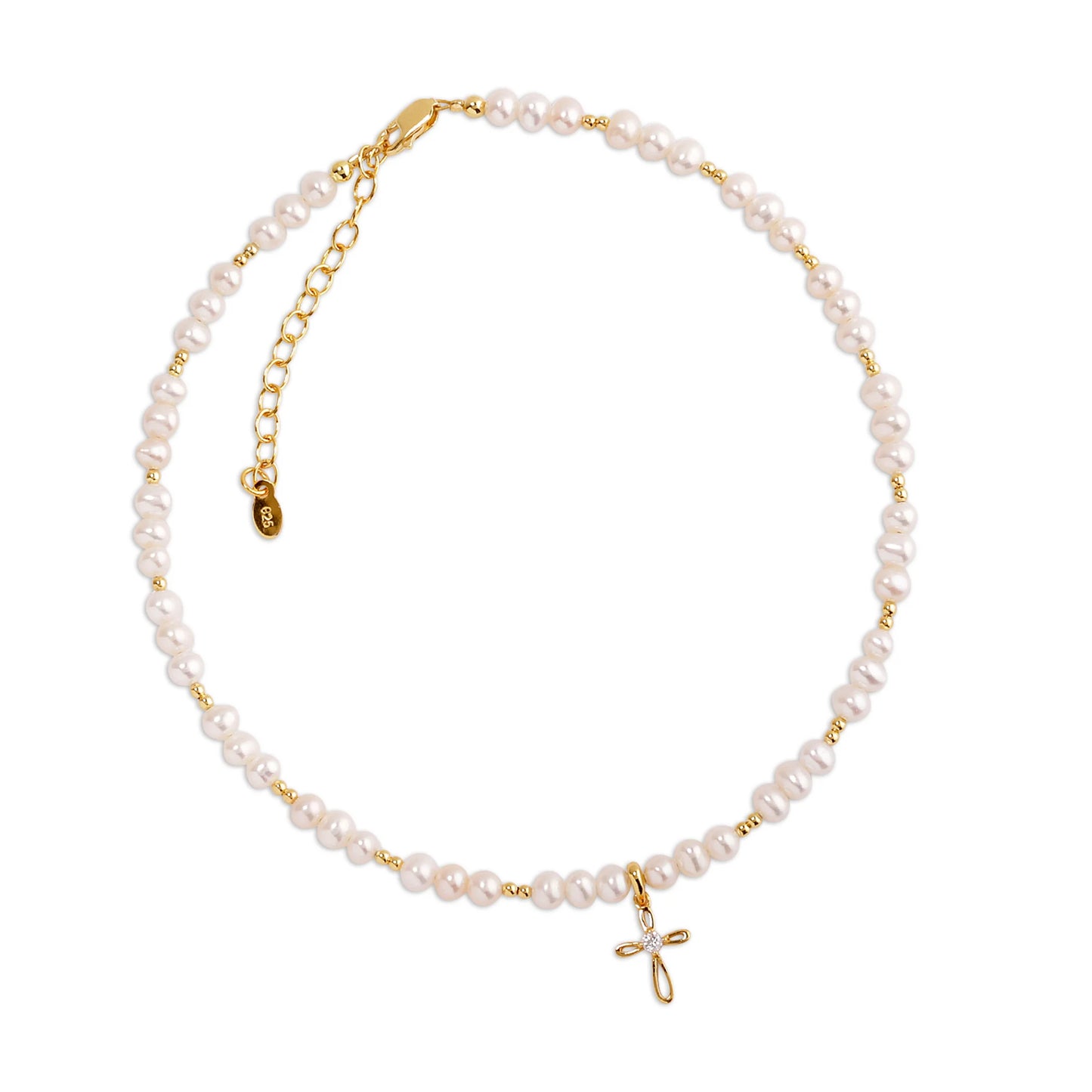 Cherished Moments Gold Cross Pearl Necklace Mae