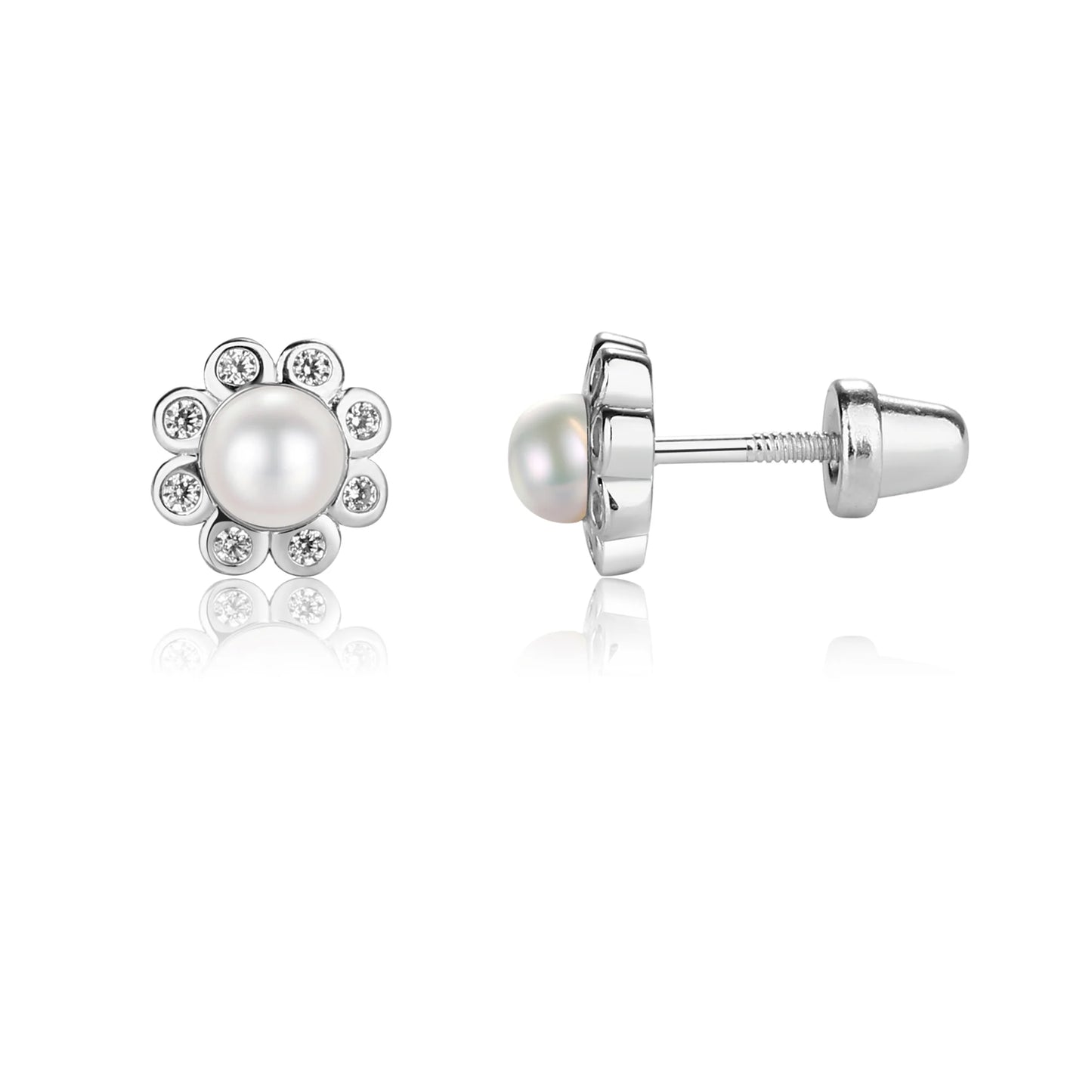 Cherished Moments Sterling Silver Pearl Button Earring