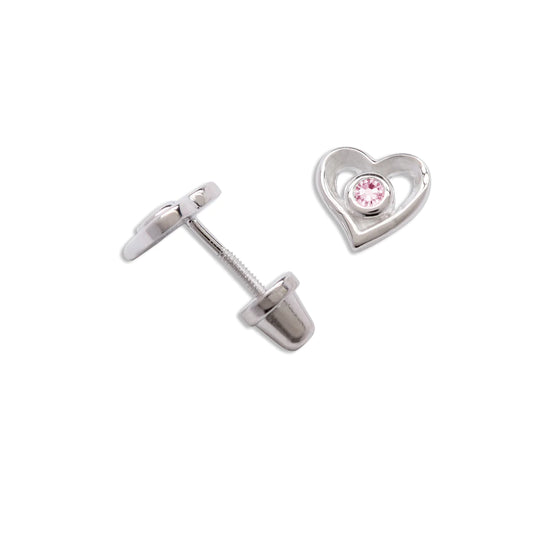 Cherished Moments Sterling Silver Heart Pink Crystal Earring