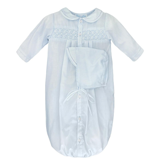 Petit Ami Blue Smocked Gown w/ Hat