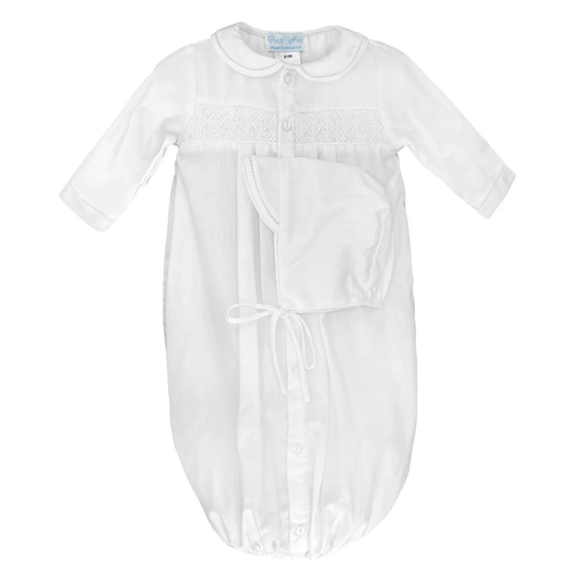 Petit Ami White Smocked Gown w/ Hat