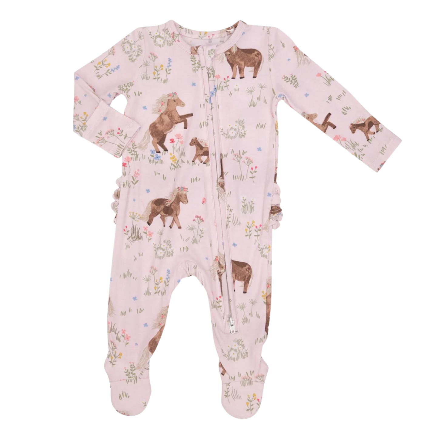 Angel Dear Watercolor Ponies Ruffle Zipper Footie