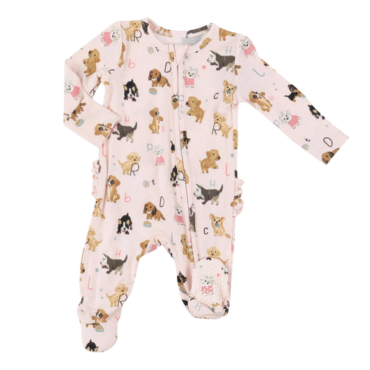 Angel Dear Puppy Alphabet Ruffle Zipper Footie