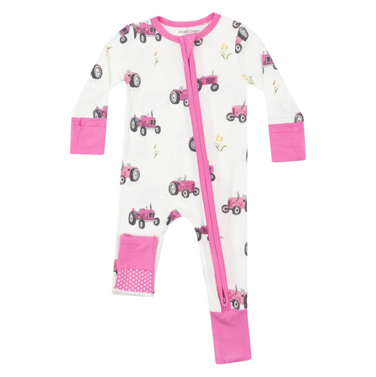 Angel Dear Pink Tractors 2 Way Zipper Romper