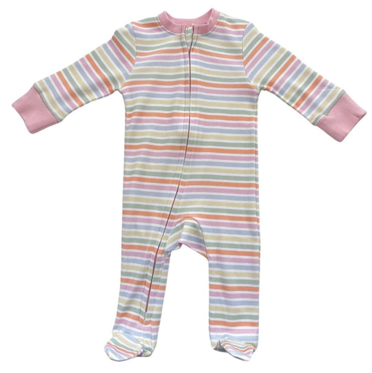 Pink Multi-Stripe Zipper Footie