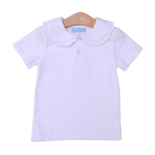 Trotter St. White Ruffle Collar Polo