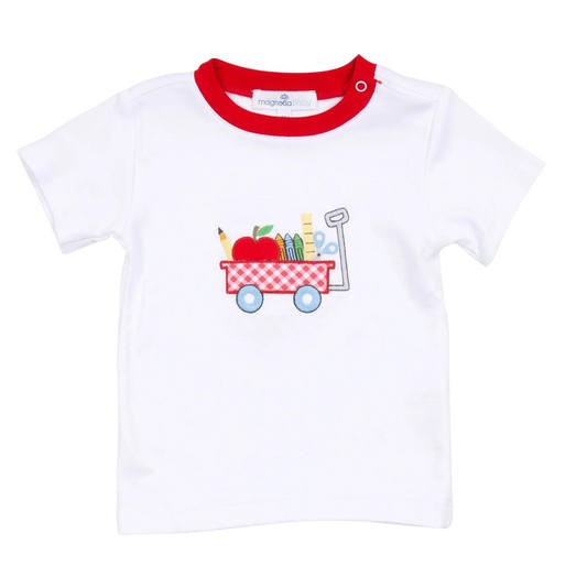 School Wagon Applique Red T-Shirt