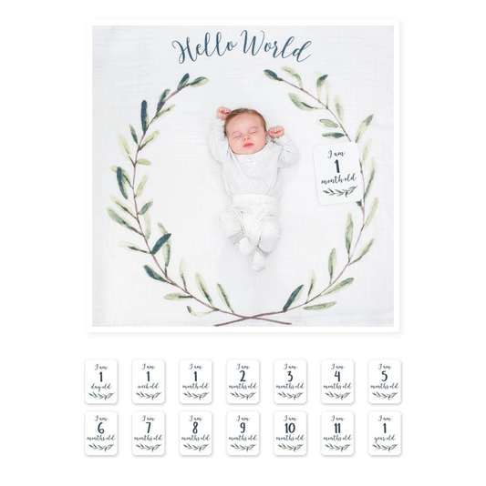 Lulujo Baby's First Year Milestone Blanket - Hello World