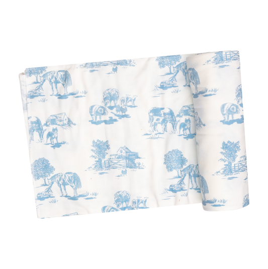 Angel Dear Farm Toile Blue Swaddle Blanket