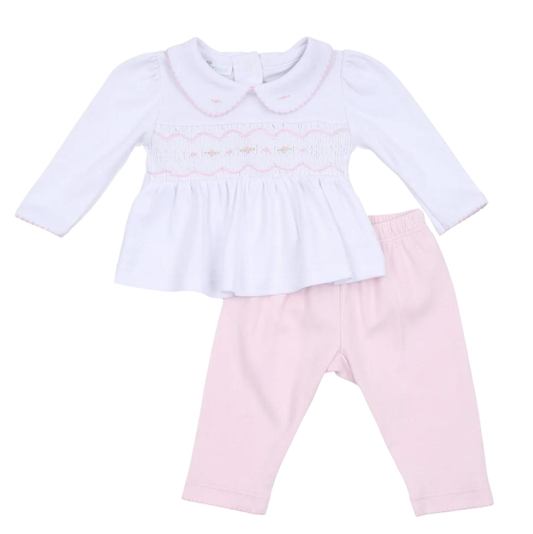 Ava and Archie Pink Smocked Pant Set