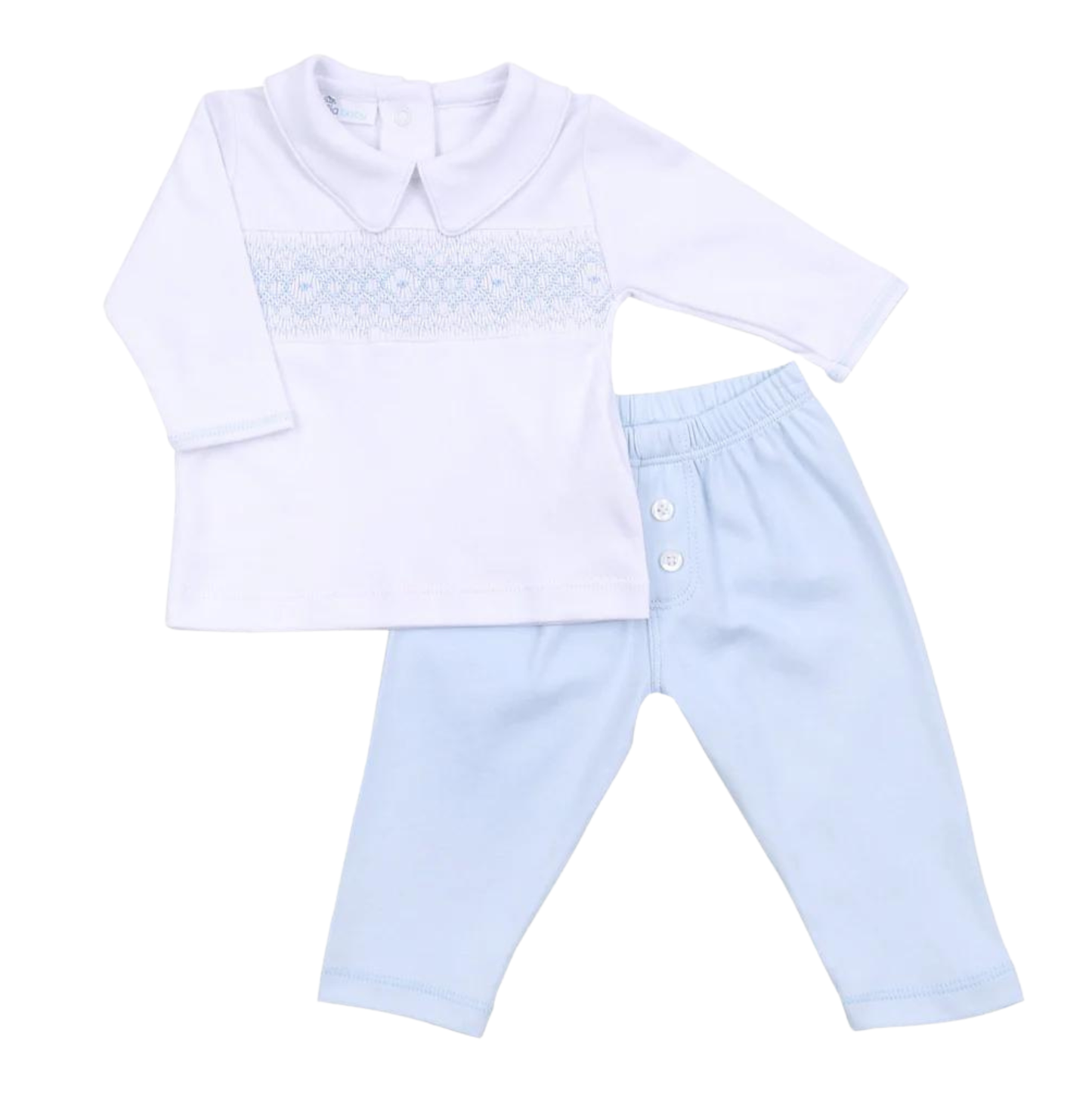 Ava and Archie Blue Smocked Pant Set