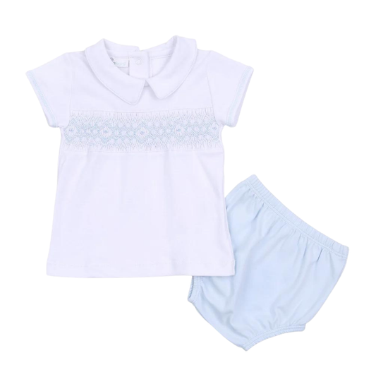 Ava and Archie Blue Smocked Diaper Set