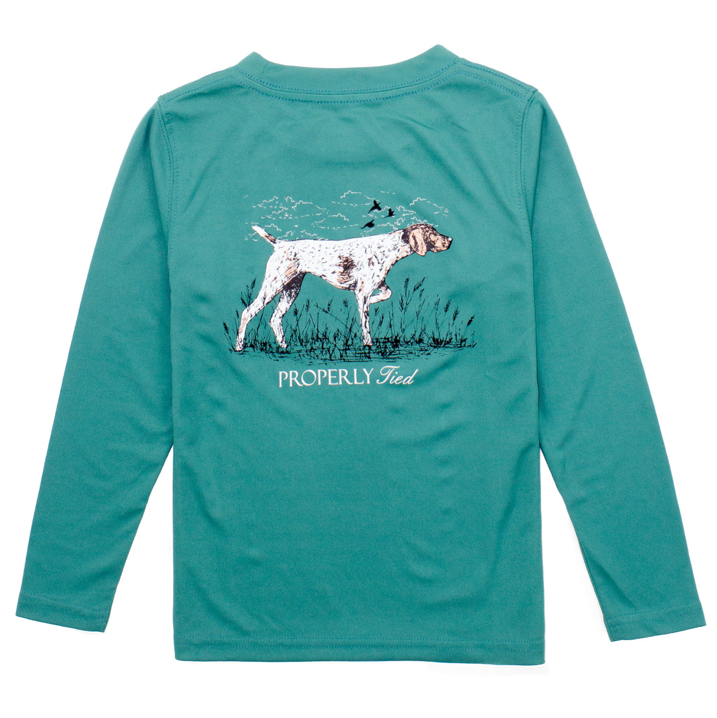 Properly Tied Teal Pointer LS Performance Tee