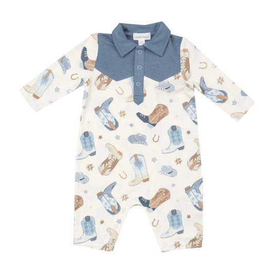 Angel Dear Cowboy Boots Blue Romper