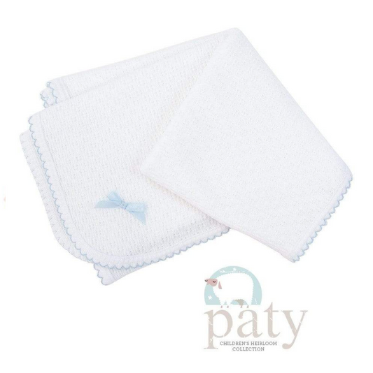 Paty Swaddle Blanket White -Blue Bow