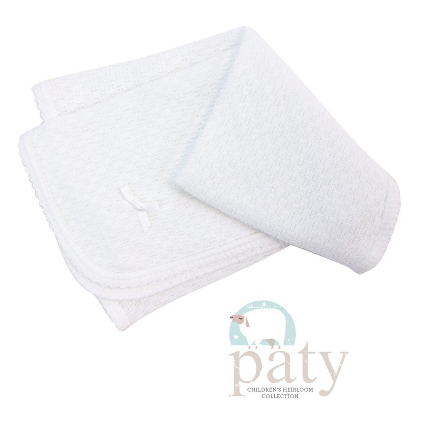 Paty Swaddle Blanket White -White Bow