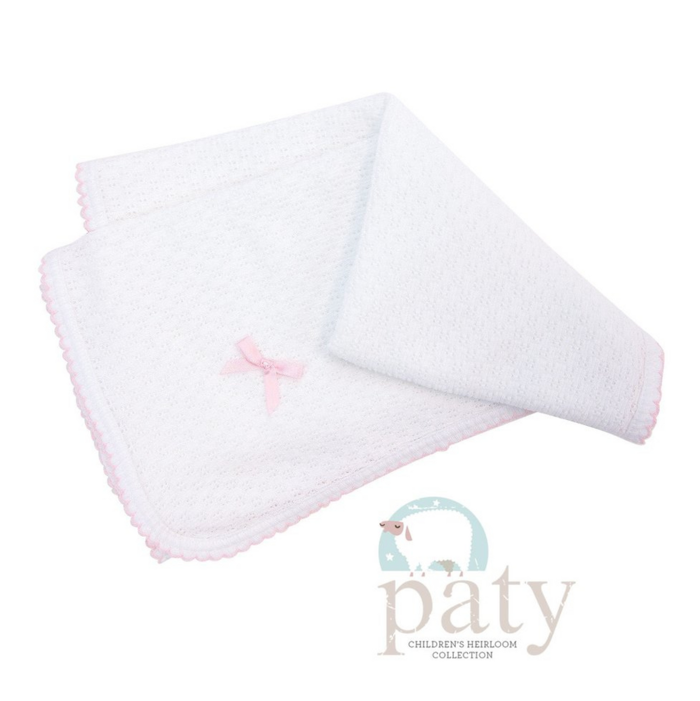 Paty Swaddle Blanket White -Pink Bow