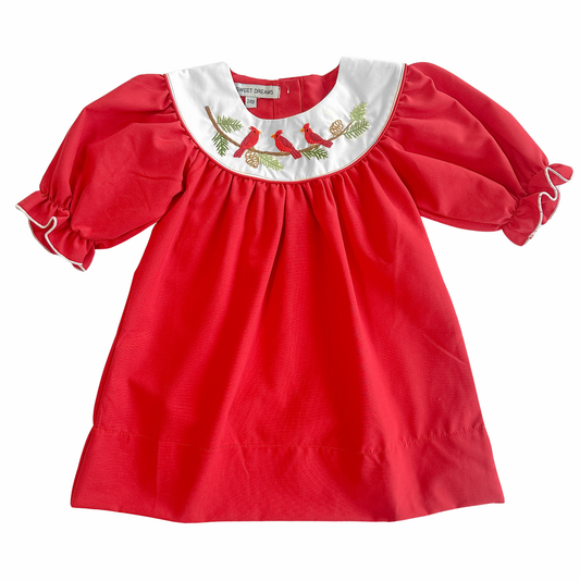 Red Cardinal Embroidery Dress