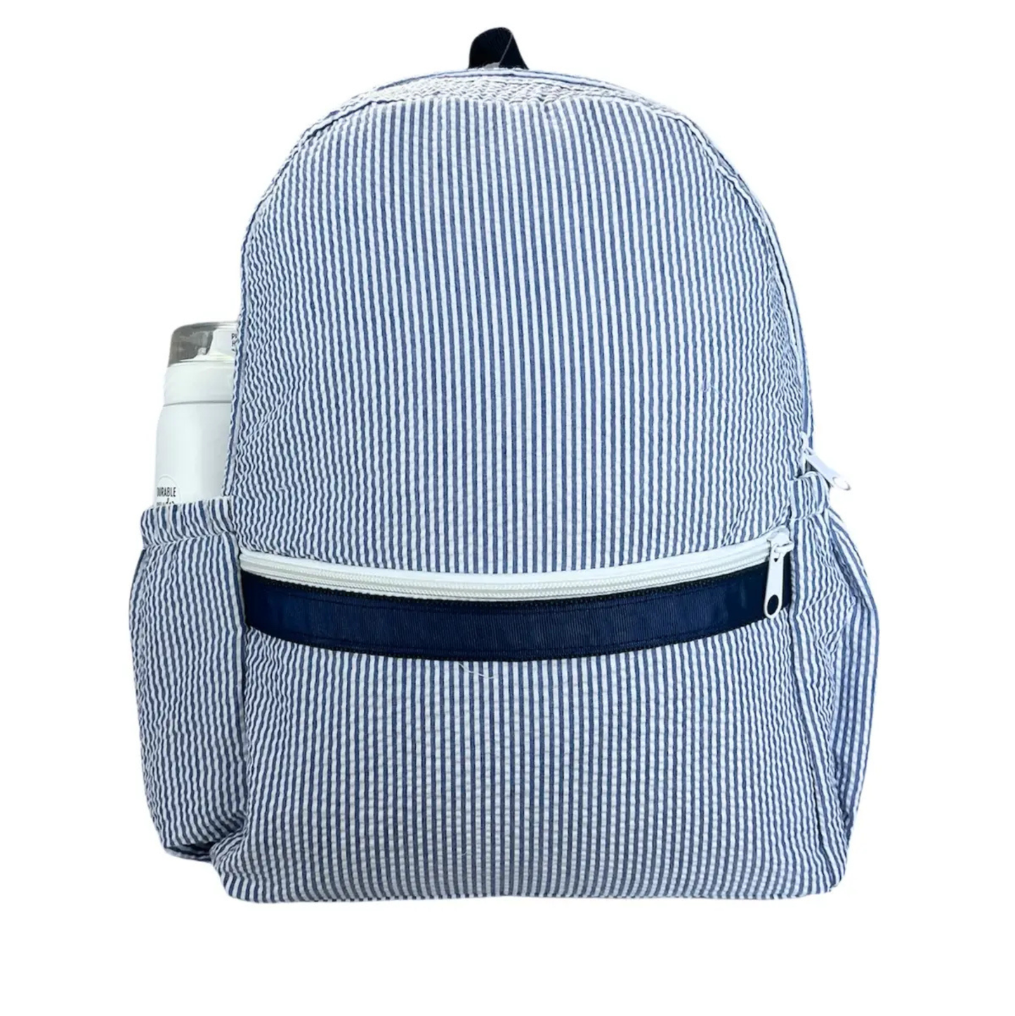 Mint Navy Seersucker Backpack