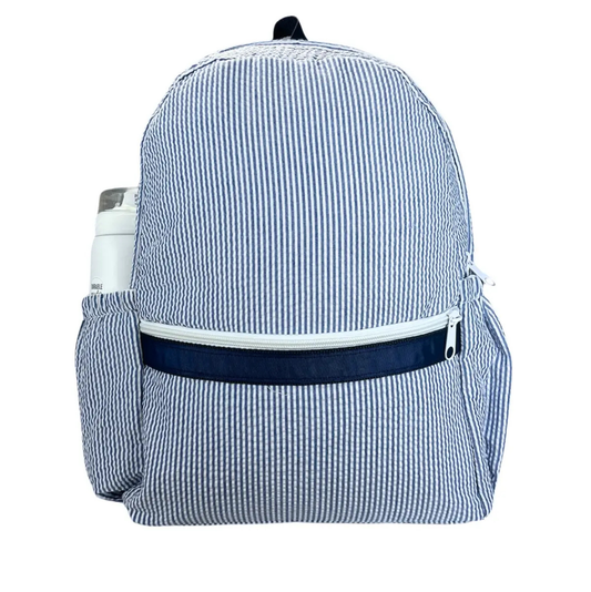 Mint Navy Seersucker Backpack