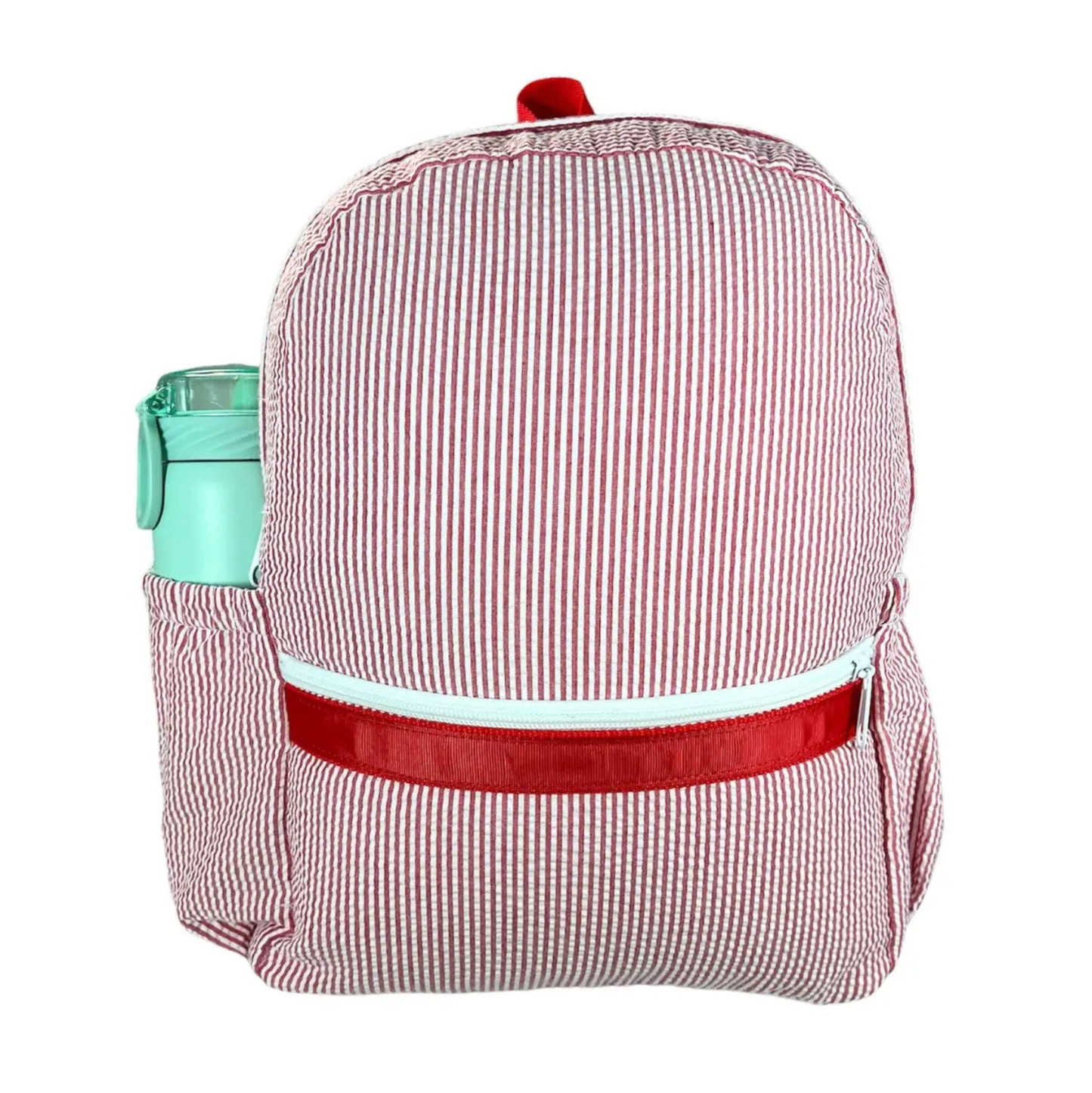 Mint Red Seersucker Backpack