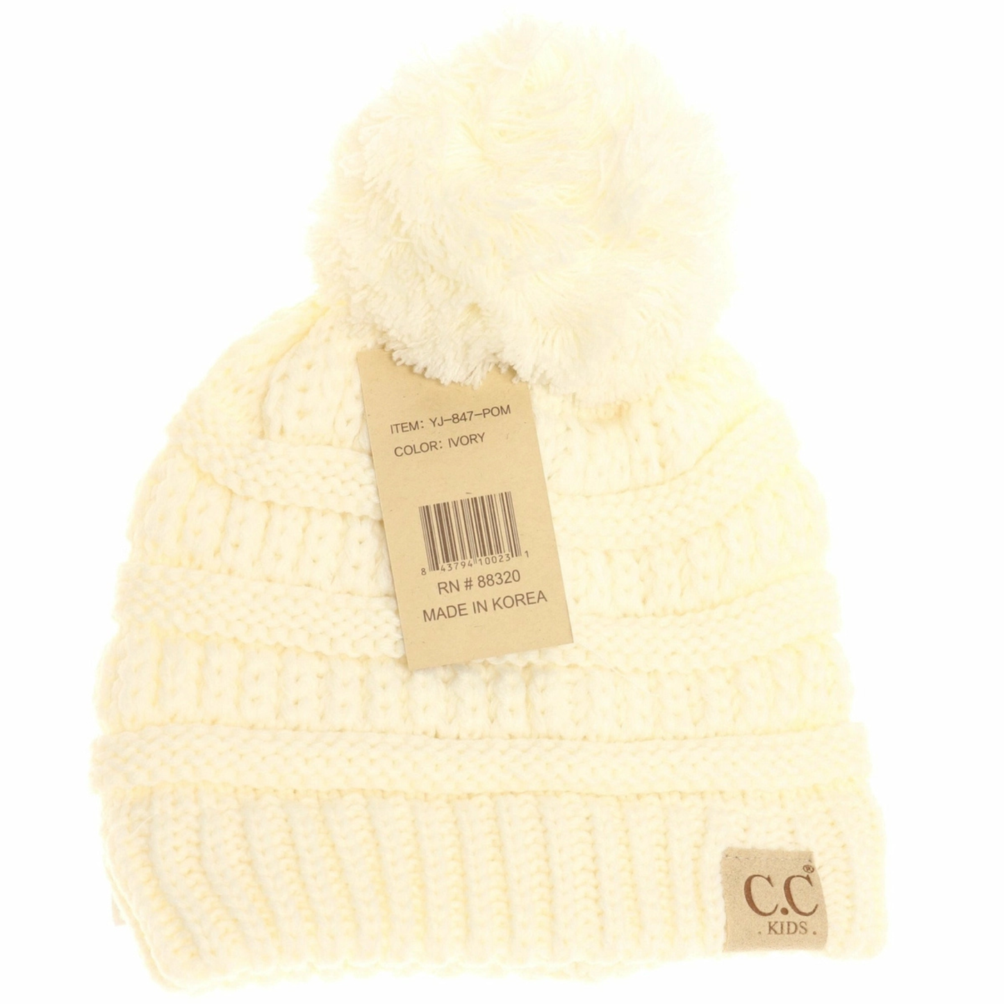 C.C. Beanie Kids Single Pom Ivory